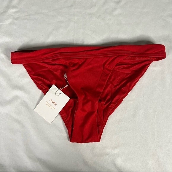 Andie Swim Size S Cherry Red Banded Cheeky Bottom Sexy Beach Classic Low Rise - Picture 2 of 6